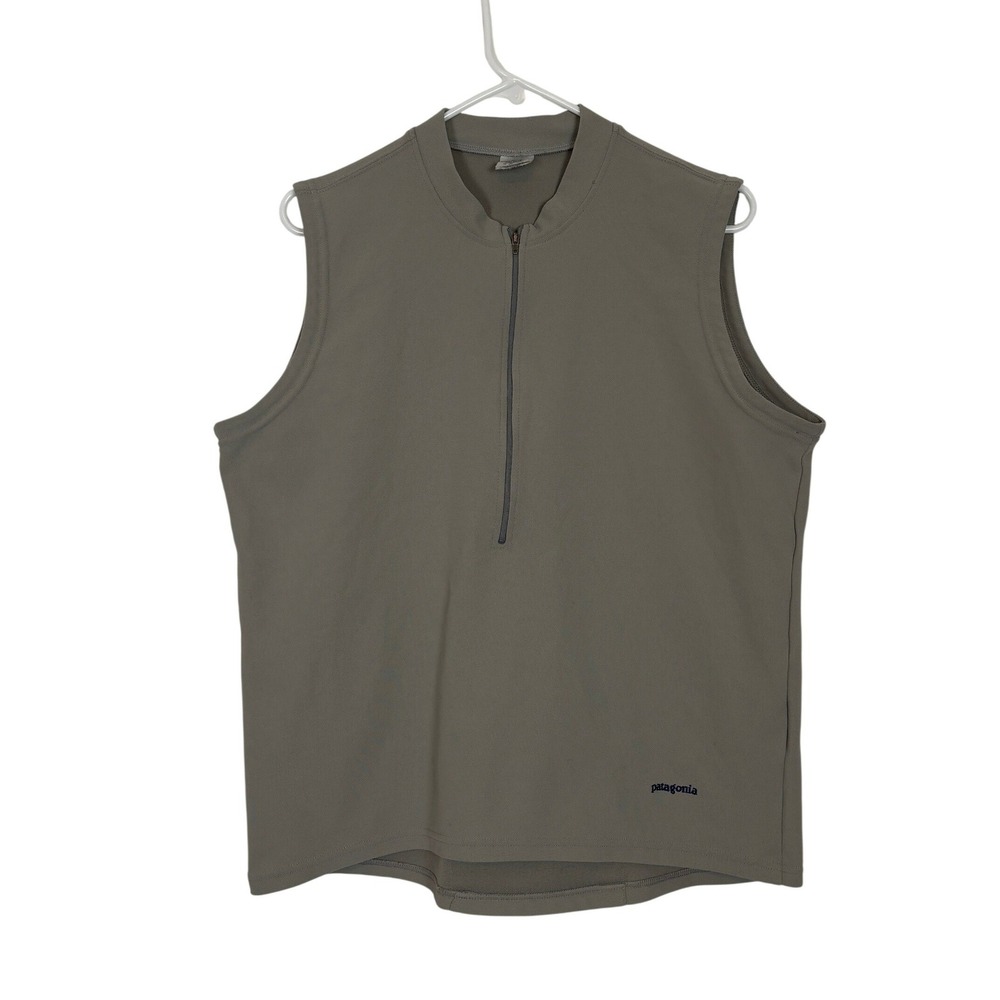 Patagonia Cycling Jersey Vest Women L Gray Quarter Zip Rear Pocket Gorpcore